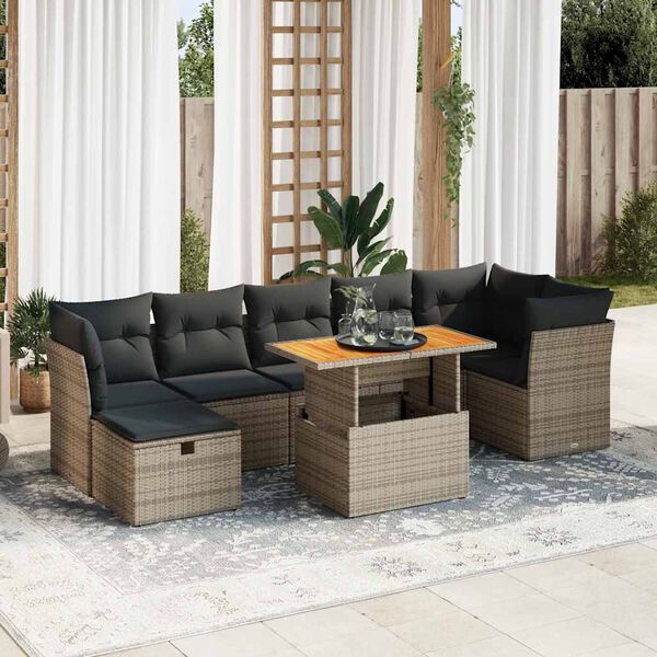 vidaXL Salon de jardin avec coussins 8 pcs gris r&eacute;sine tress&eacute;e acacia