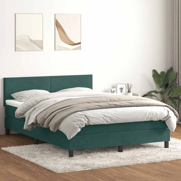 vidaXL Sommier &agrave; lattes de lit et matelas vert fonc&eacute; 140x220cm velours