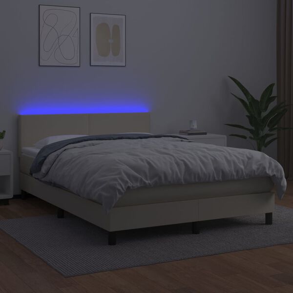 vidaXL Sommier &agrave; lattes de lit avec matelas et LED Cr&egrave;me 140x190 cm