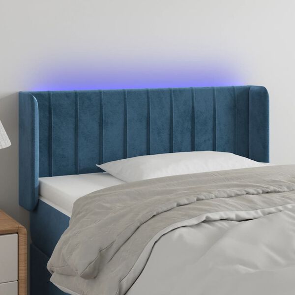 vidaXL T&ecirc;te de lit &agrave; LED Bleu fonc&eacute; 103x16x78/88 cm Velours