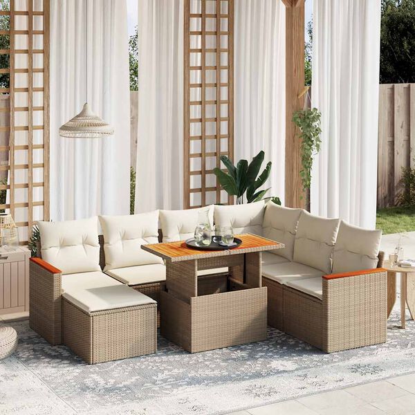 vidaXL Salon de jardin avec coussins 8 pcs beige r&eacute;sine tress&eacute;e