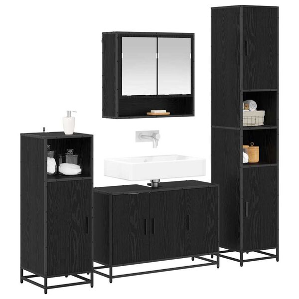 vidaXL Ensemble de mobilier de salle de bain 4 pcs Ch&ecirc;ne noir