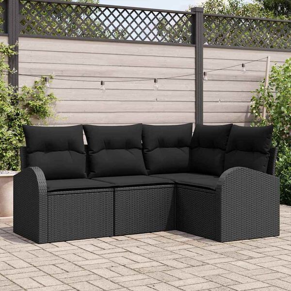 vidaXL Ensemble de canapé de jardin avec coussin 4 pcs Noir polyrotin