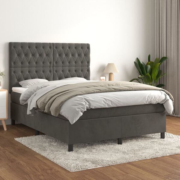 vidaXL Sommier &agrave; lattes de lit et matelas Gris fonc&eacute; 140x200cm Velours