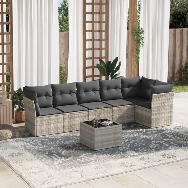 vidaXL Salon de jardin avec coussins 7 pcs gris clair r&eacute;sine tress&eacute;e