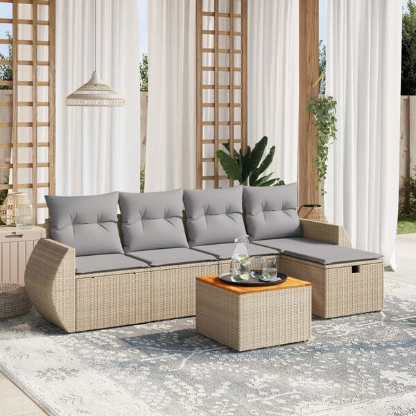 vidaXL Salon de jardin avec coussins 6pcs m&eacute;lange beige r&eacute;sine tress&eacute;e