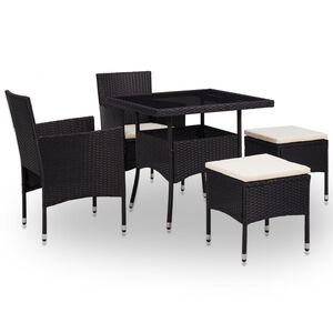 vidaXL Ensemble &agrave; manger d'ext&eacute;rieur 5pcs Noir R&eacute;sine tress&eacute;e et verre