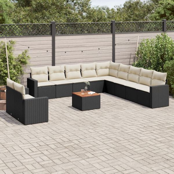vidaXL Salon de jardin 12 pcs avec coussins noir r&eacute;sine tress&eacute;e