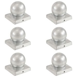 vidaXL Bouchons de poteau 6 pcs Globe final M&eacute;tal galvanis&eacute; 101x101 mm