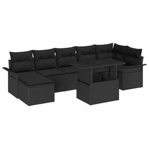 vidaXL Ensemble de canap&eacute; de jardin avec coussin 8 pcs Noir Poly rotin