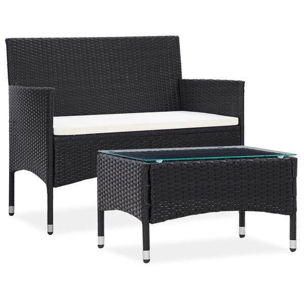 vidaXL Salon de jardin 2 pcs avec coussin Résine tressée Noir