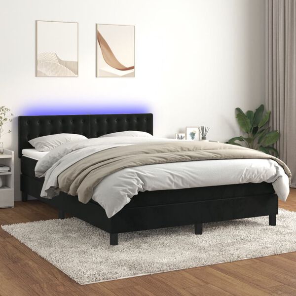 vidaXL Sommier &agrave; lattes de lit avec matelas et LED Noir 140x190 cm