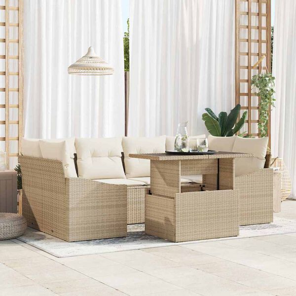 vidaXL Ensemble de canap&eacute; de jardin 7 pcs Beige Poly rotin