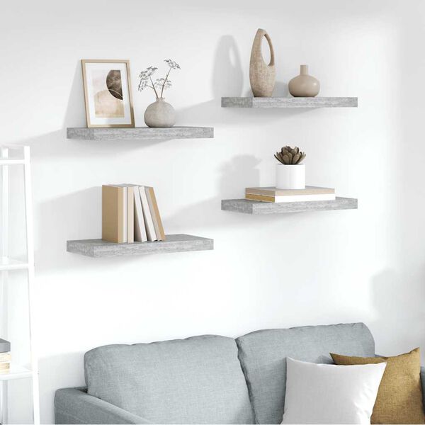 vidaXL &Eacute;tag&egrave;res murales flottantes 4 pcs gris b&eacute;ton 50x23x3,8 cm MDF