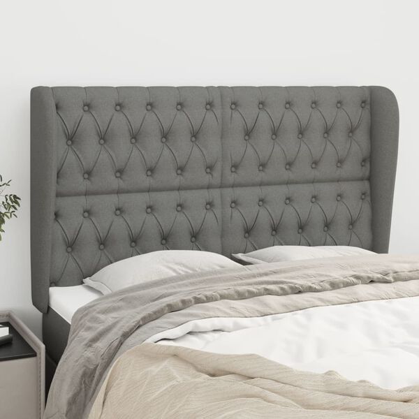vidaXL T&ecirc;te de lit avec oreilles Gris fonc&eacute; 163x23x118/128 cm Tissu