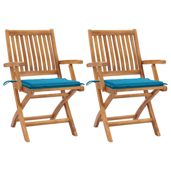vidaXL Chaises de jardin lot de 2 et coussins bleu Bois de teck massif
