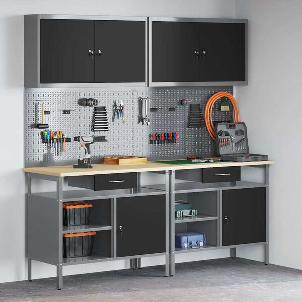 vidaXL Ensemble d'&eacute;tabli R&eacute;glable 8 pcs Noir 200 x 55 x 200 cm Acier