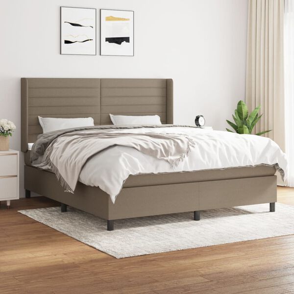 vidaXL Sommier &agrave; lattes de lit avec matelas Taupe 160x200 cm Tissu