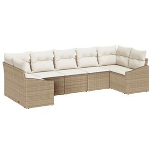 vidaXL Ensemble de canap&eacute; de jardin 7 pcs Beige et cr&egrave;me polyrotin