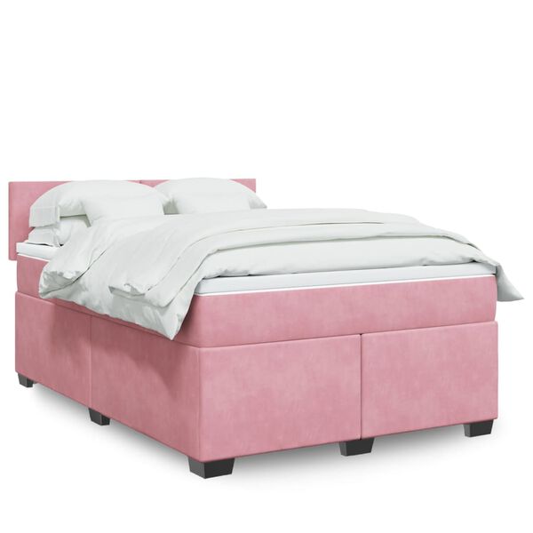 vidaXL Sommier &agrave; lattes de lit avec matelas Rose 140x190 cm Velours