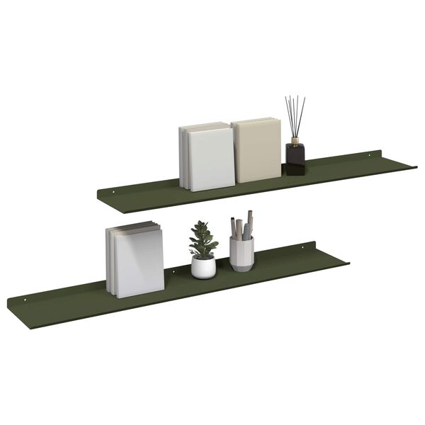 vidaXL &Eacute;tag&egrave;re flottante 2 pcs Vert olive 100 x 18 x 2,5 cm Acier