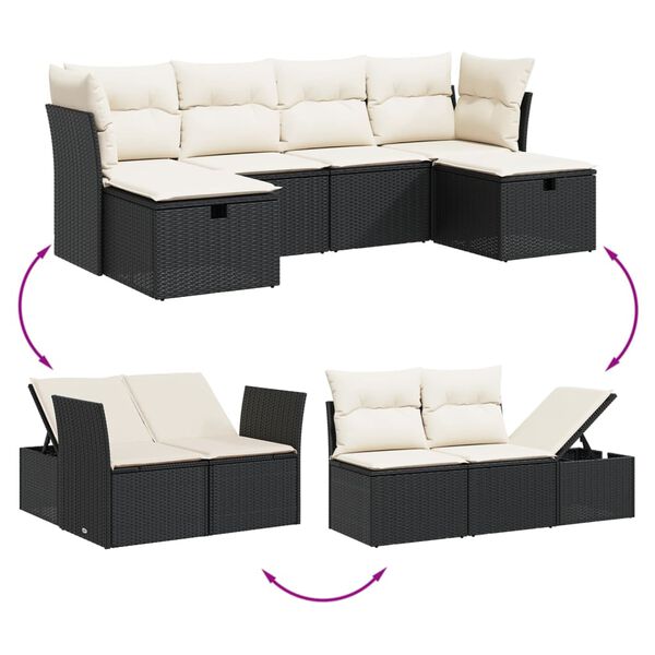 vidaXL Salon de jardin 6 pcs avec coussins noir r&eacute;sine tress&eacute;e