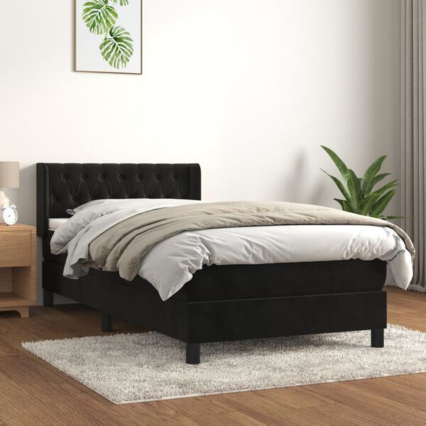 vidaXL Sommier &agrave; lattes de lit avec matelas Noir 100x200 cm Velours