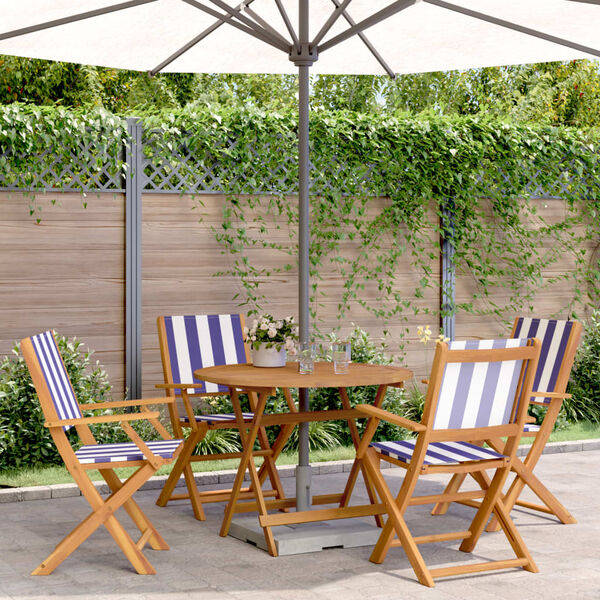 vidaXL Ensemble &agrave; manger de jardin 5 pcs bleu blanc tissu bois massif
