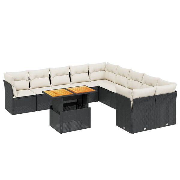 vidaXL Salon de jardin 11 pcs avec coussins noir r&eacute;sine tress&eacute;e