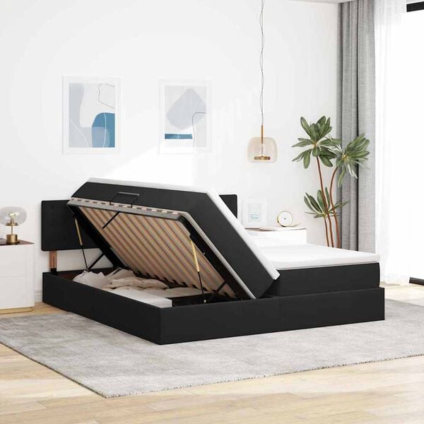 vidaXL Lit de Rangement avec matelas avec t&ecirc;te de lit Noir 90 x 200 cm
