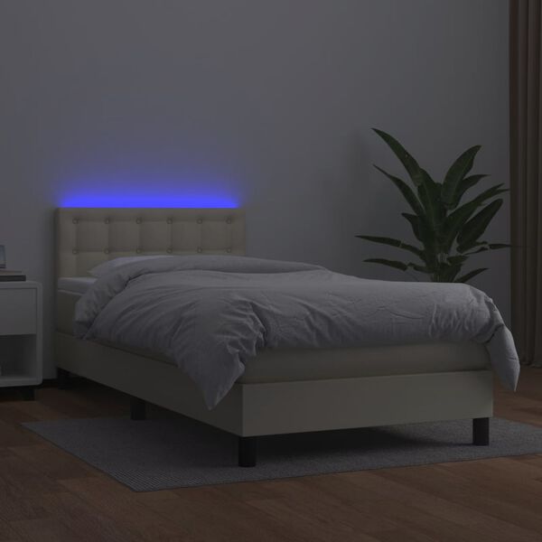 vidaXL Sommier &agrave; lattes de lit avec matelas et LED Cr&egrave;me 80x200 cm