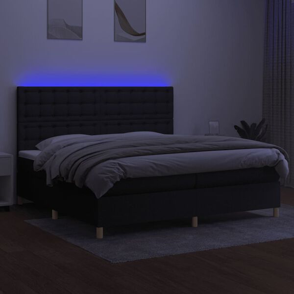 vidaXL Sommier &agrave; lattes de lit et matelas et LED Noir 200x200 cm Tissu