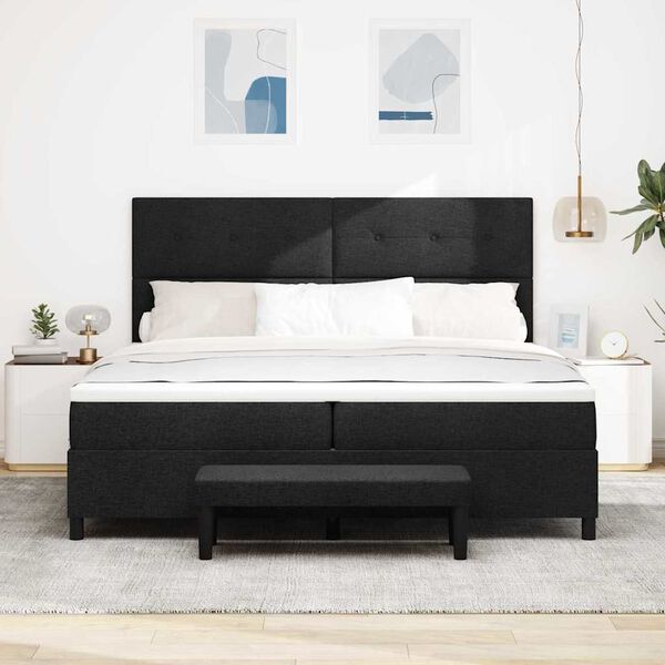 vidaXL Lit &agrave; ressorts avec matelas Noir 200 x 200 cm tissu