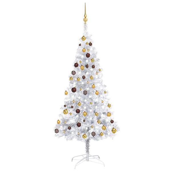 vidaXL Arbre de No&euml;l artificiel pr&eacute;-&eacute;clair&eacute;/boules argent&eacute; 180 cm PET