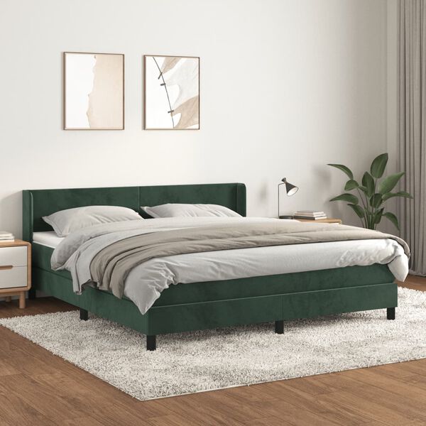vidaXL Sommier &agrave; lattes de lit et matelas Vert fonc&eacute; 180x200cm Velours