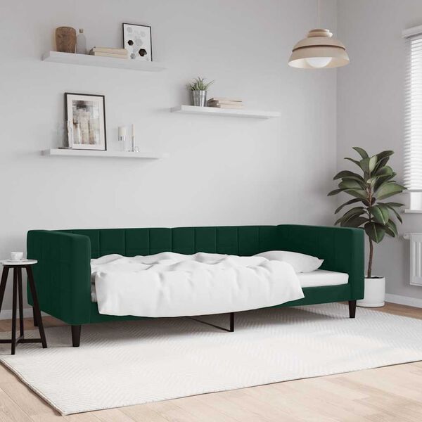vidaXL Lit de repos sans matelas vert fonc&eacute; 90x200 cm velours