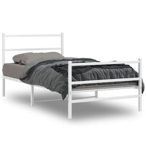 vidaXL Cadre de lit m&eacute;tal sans matelas et pied de lit blanc 107x203 cm