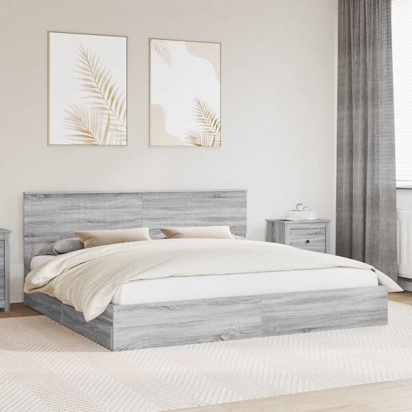 vidaXL Lit de Rangement Gris Sonoma 200 x 200 cm Bois d'ing&eacute;nierie