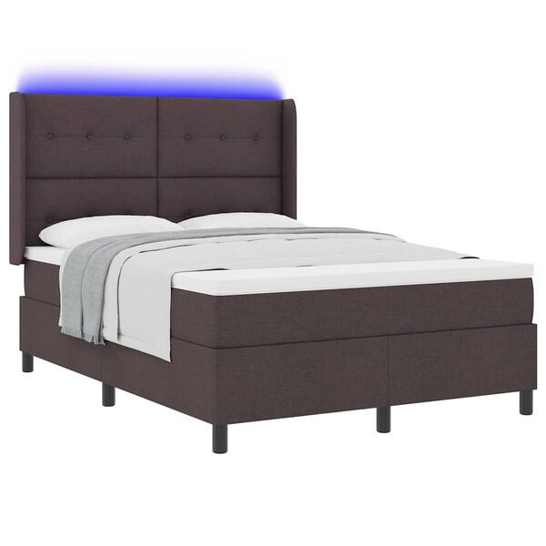vidaXL Lit &agrave; ressort LED avec matelas Marron fonc&eacute; 140 x 190 cm tissu