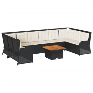 vidaXL Salon de jardin 7 pcs avec coussins Noir R&eacute;sine tress&eacute;e
