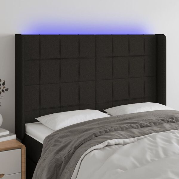 vidaXL T&ecirc;te de lit &agrave; LED Noir 147x16x118/128 cm Tissu