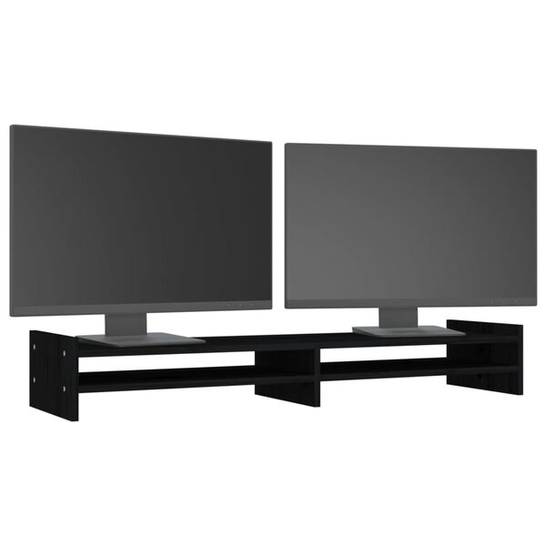 vidaXL Support de moniteur Noir 100x27x15 cm Bois de pin solide