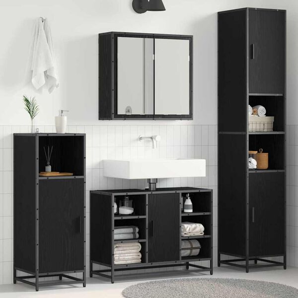 vidaXL Ensemble de mobilier de salle de bain 4 pcs Ch&ecirc;ne noir