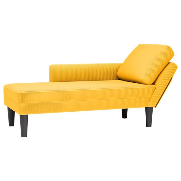 vidaXL Chaise longue avec coussin jaune clair tissu en velours c&ocirc;tel&eacute;