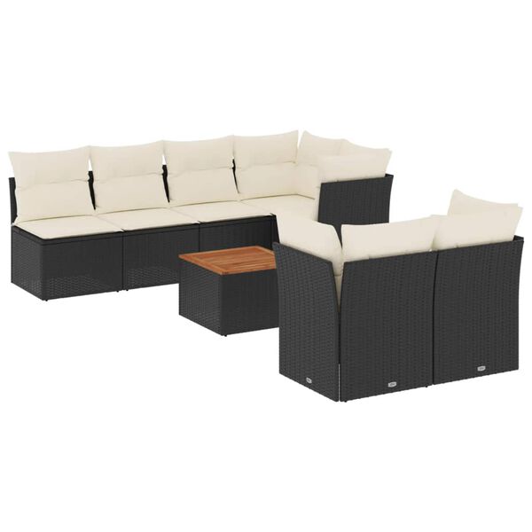 vidaXL Salon de jardin 8 pcs avec coussins noir résine tressée