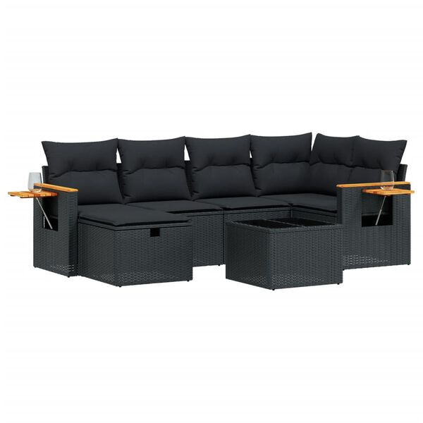vidaXL Salon de jardin 7 pcs avec coussins noir r&eacute;sine tress&eacute;e