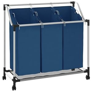 vidaXL Trieuse &agrave; linge avec 3 sacs Bleu Acier