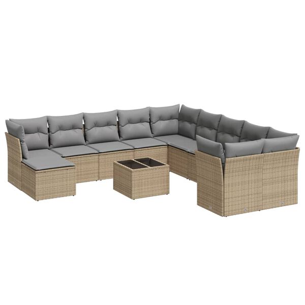 vidaXL Salon de jardin avec coussins 12 pcs beige r&eacute;sine tress&eacute;e