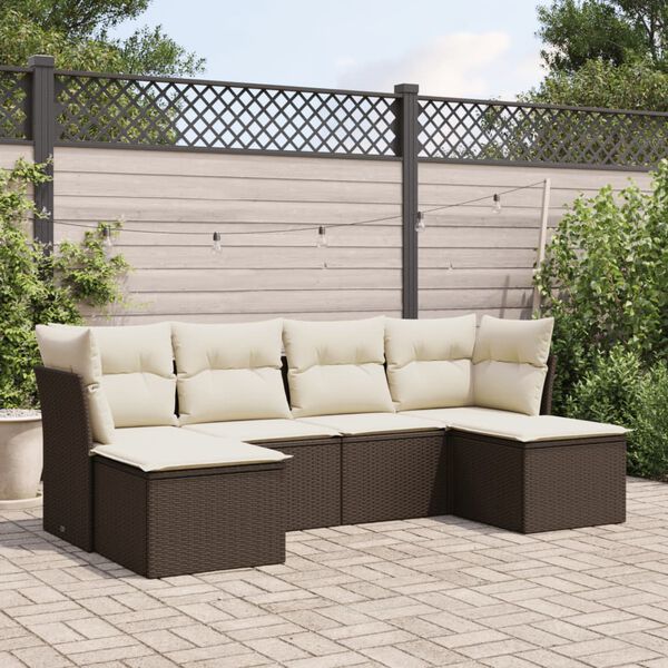 vidaXL Salon de jardin avec coussins 6 pcs marron r&eacute;sine tress&eacute;e