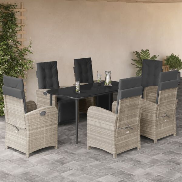 vidaXL Ensemble &agrave; manger de jardin et coussins 7 pcs gris clair rotin
